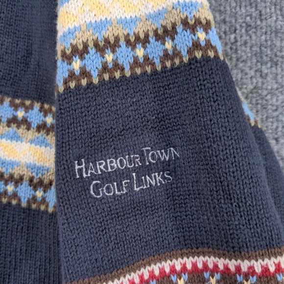 Tommy Hilfiger Golf Men's Pullover Sweater Blue Large Fair Isle Striped V-Neck - Picture 5 of 12